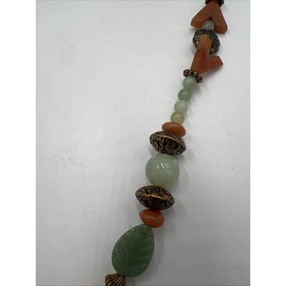 Vintage Leonard Craig Designer Necklace Real Stone Green Leaves Heart Longline - Picture 3 of 7